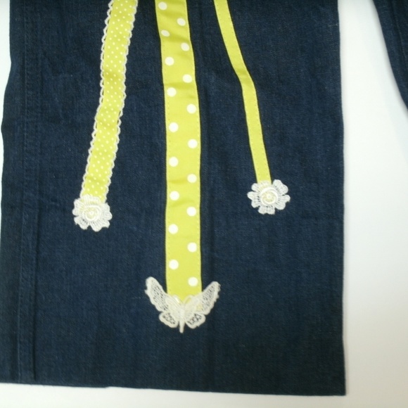 Vintage Jeans Embroidered High Waist 1970s Boho Size 28 Ribbon Flowers Butterfly - Picture 6 of 8